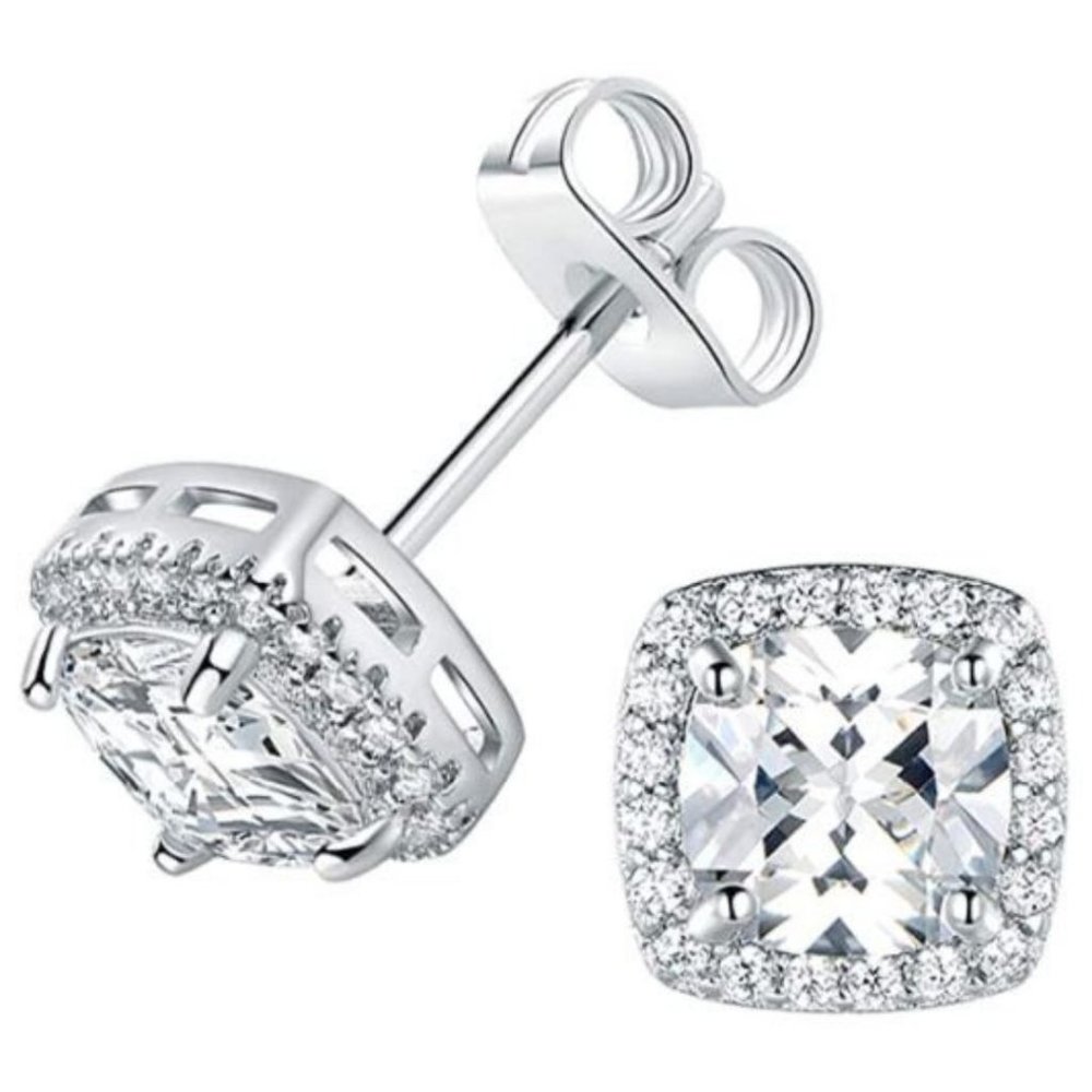 18K Rose Gold Plated Square Cubic Zircon Simulated - Picture 8 of 15